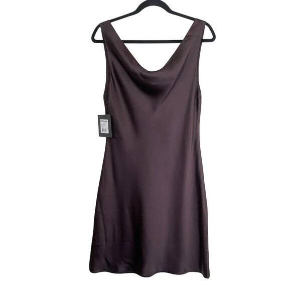 Norma Kamali Chocolate Brown Satin Mini Drape Dress Sz Large NWT - Picture 6 of 10